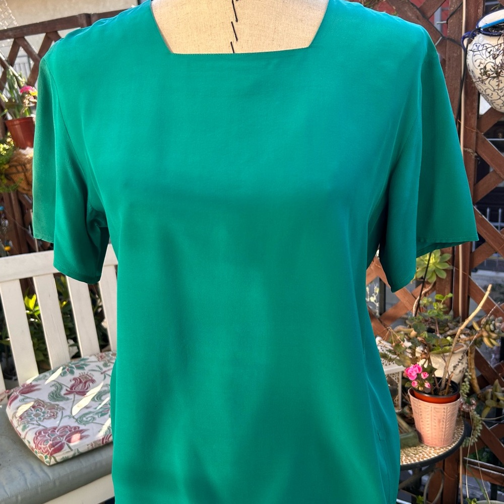 Talbots Green Fitted Short Sleeve Blouse
